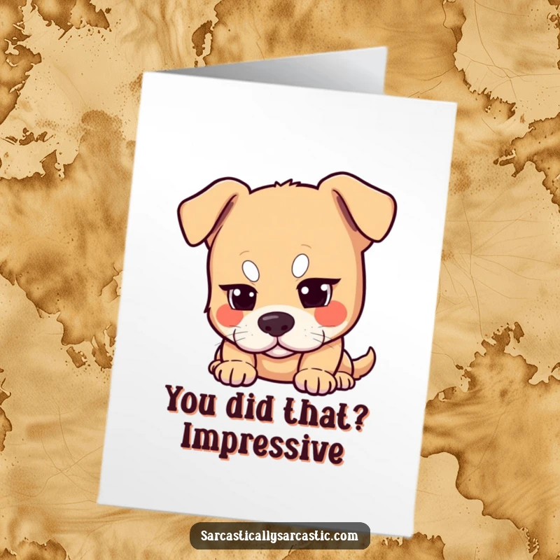Funny Free Printable Congratulations Card with a dog giving a knowing, amused, one-eyebrow raise, perfect sarcasm.