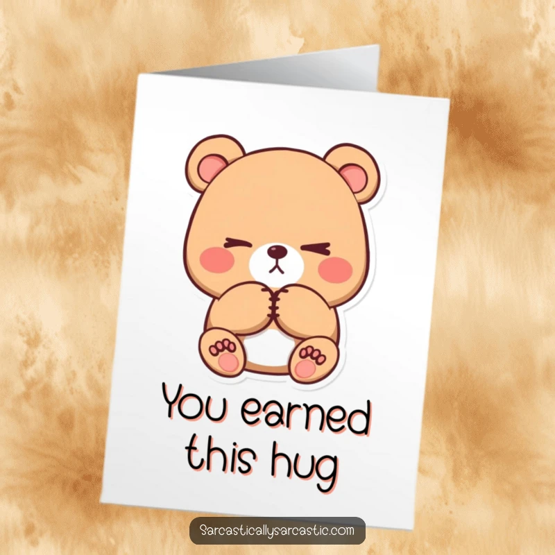 Funny Free Printable Congrats Card: Kawaii bear with crossed arms, making a subtle eye-roll, ideal for ironic congratulations.