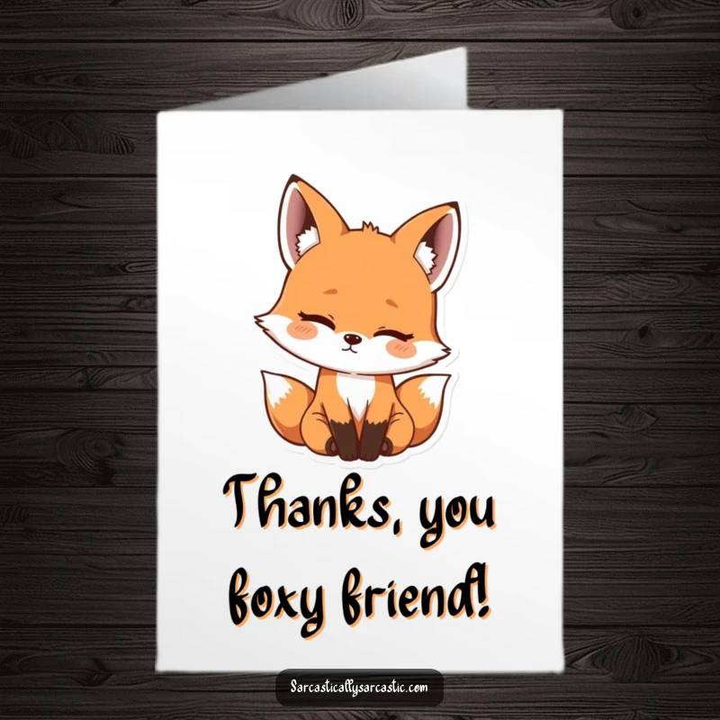 Funny Free Printable Thank You Card: A cute kawaii fox with a curious head tilt, conveying thanks with a hint of cheeky amusement.