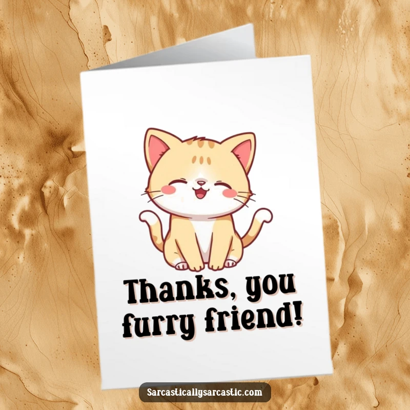 Funny Free Printable Thank You Card: Kawaii cat with a smirk playfully flicking its tail, conveying thanks with attitude.
