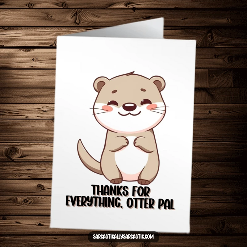 Funny Free Printable Thank You Card: A happy otter with a teasing tail flick and smirk, sending thanks.