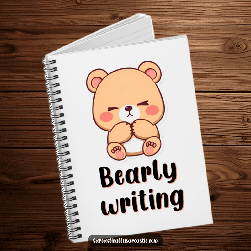 Funny kawaii bear notebook, featuring a cute character with crossed paws and a subtle eye-roll for writing.