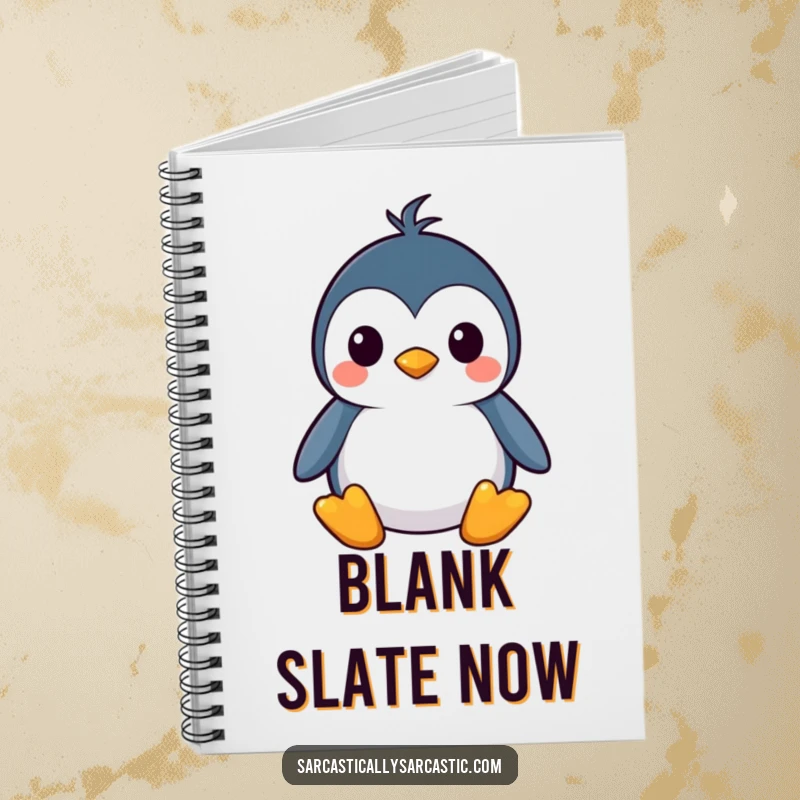 Funny kawaii penguin notebook with a stoic, straight face, perfect for notes and a funny gift.