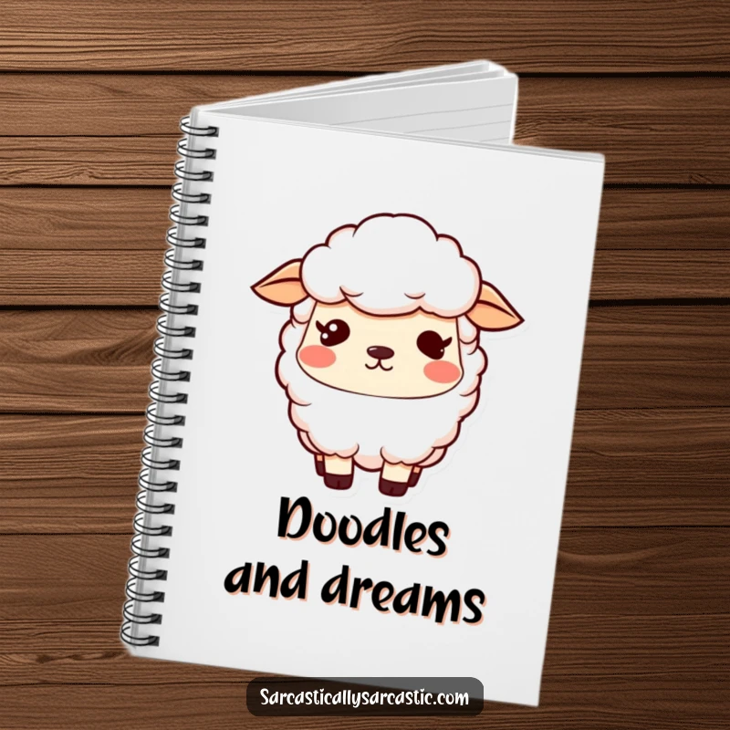 Funny kawaii sheep notebook with a vacant stare and a slight smirk, perfect for notes and a funny gift.