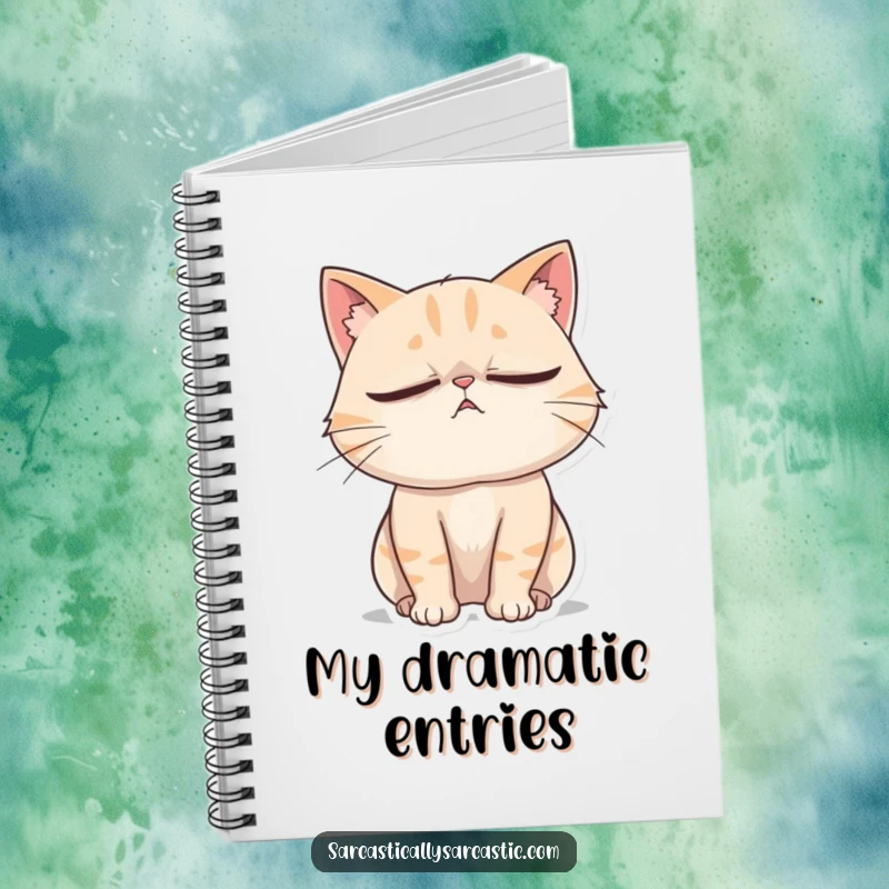 Funny Cat Notebook: A cat rolls its eyes dramatically while sighing, ideal for jotting down dramatic thoughts.