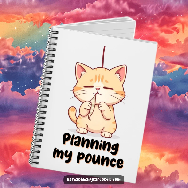Funny cat notebook with a cat playfully batting a dangling string, perfect for notes and a funny gift.
