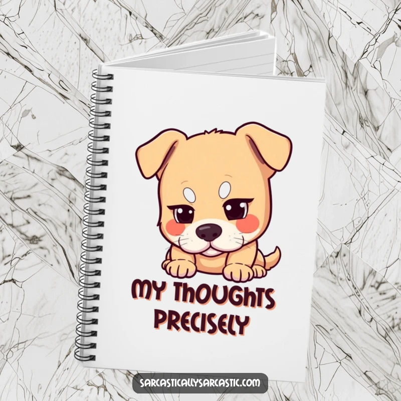 Funny dog notebook with a dog giving a knowing, amused facial expression via a raised eyebrow. Ideal for notes.