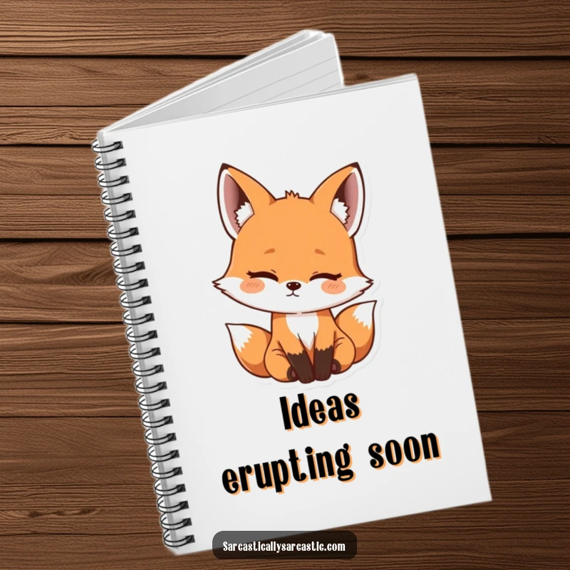 Funny kawaii fox notebook with a cute head tilt and hint of amusement, perfect for jotting notes, a funny gift.