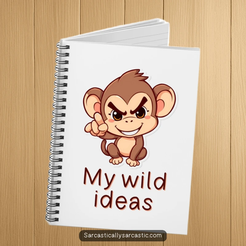 Funny Notebook: Mischievous monkey grinning and pointing accusingly, a humorous journal for jotting down playful ideas.