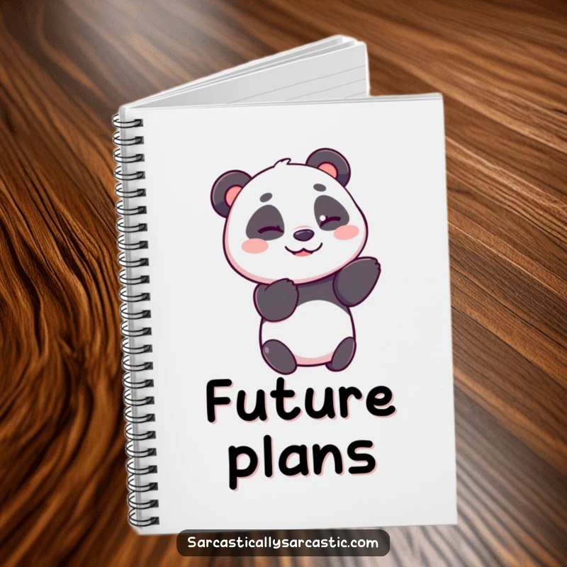 Funny panda notebook with a cheerful panda bear giving a subtle, knowing wink, perfect for notes and ideas.