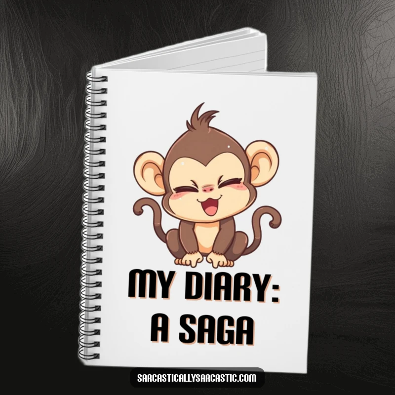 Funny notebook cover showing a kawaii monkey dramatically rolling its eyes with an amusing, sarcastic expression.