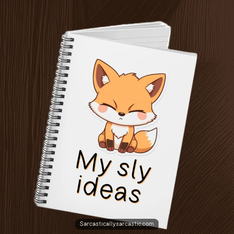 Funny notebook cover illustrating a sly fox with a knowing wink, ready to capture your clever ideas.