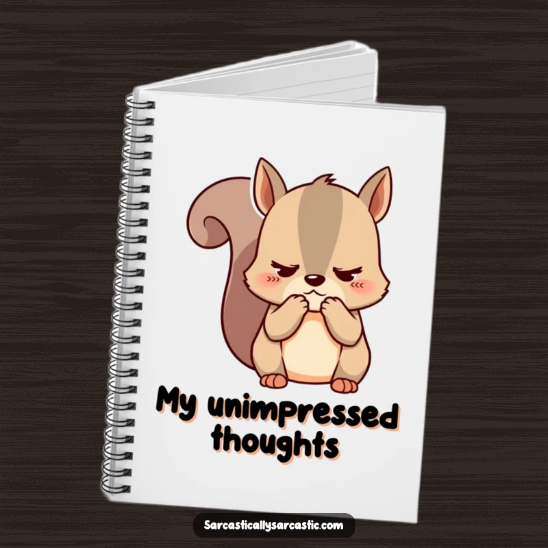 Funny kawaii squirrel notebook, featuring a cute unimpressed character clutching cheeks, perfect for jotting down sarcastic notes.