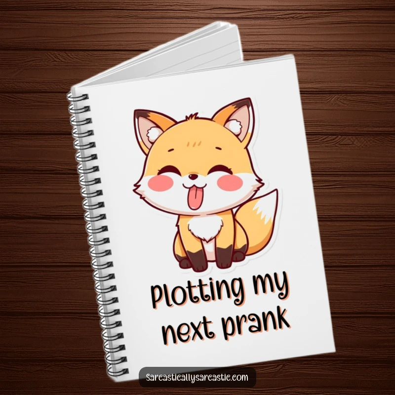 Funny notebook cover showing a kawaii fox playfully sticking its tongue out.