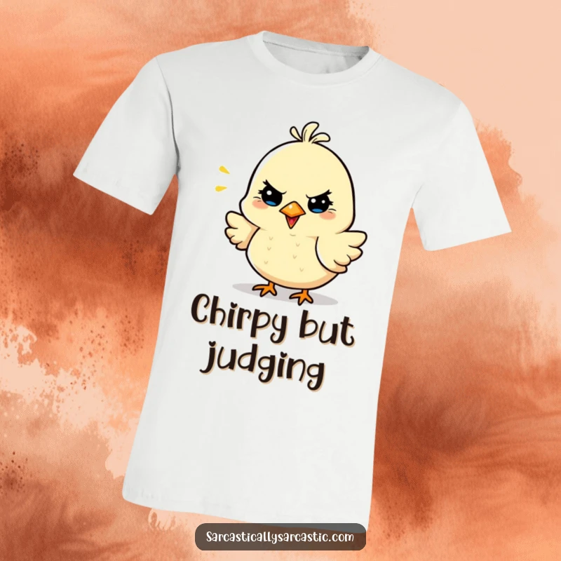 Funny Sarcastic Bird T-Shirt showing a cheerful bird character with a hint of mischief, perfect for casual, witty wear.