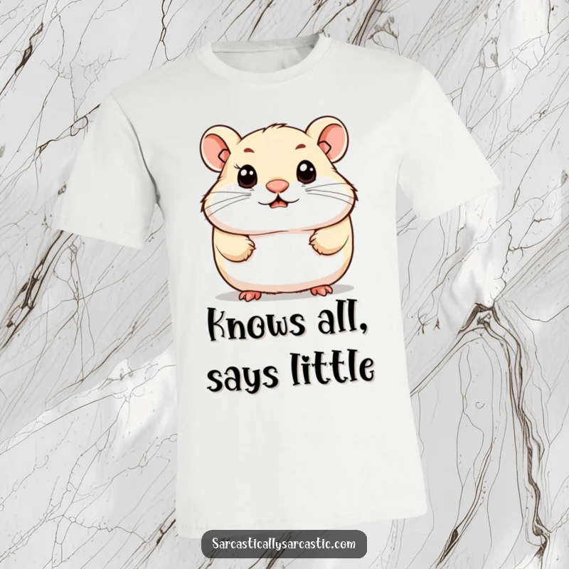 Funny t-shirt with a cute hamster character sporting a tiny, knowing smirk and bright, observant eyes, perfect for showcasing adorable intelligence.