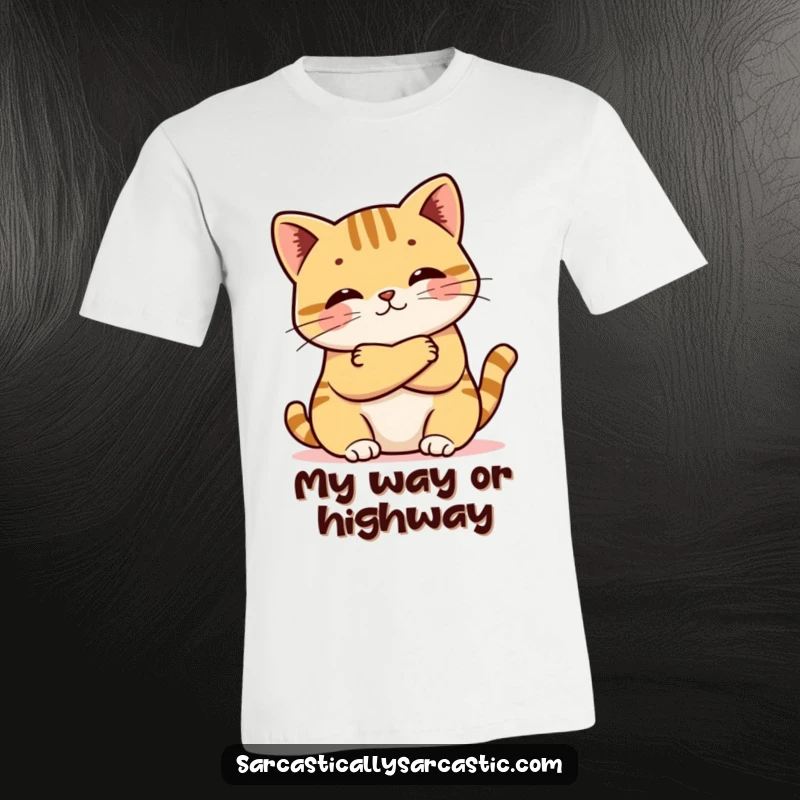 Funny t-shirt showcasing a kawaii cat with arms crossed and a distinct pout, embodying a cute yet defiant stance.