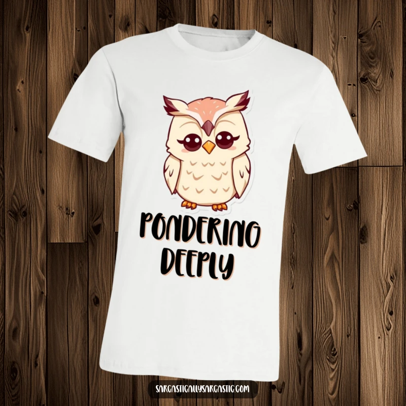 Funny Kawaii Owl T-Shirt: A cute owl tilts its head with a funny, quizzical look, perfect for the curious.