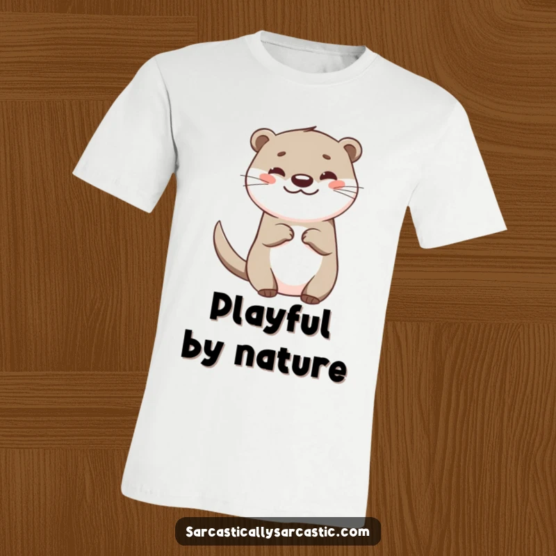 Funny otter t-shirt with a happy, teasing otter character, a flicking tail, and a mischievous smirk.
