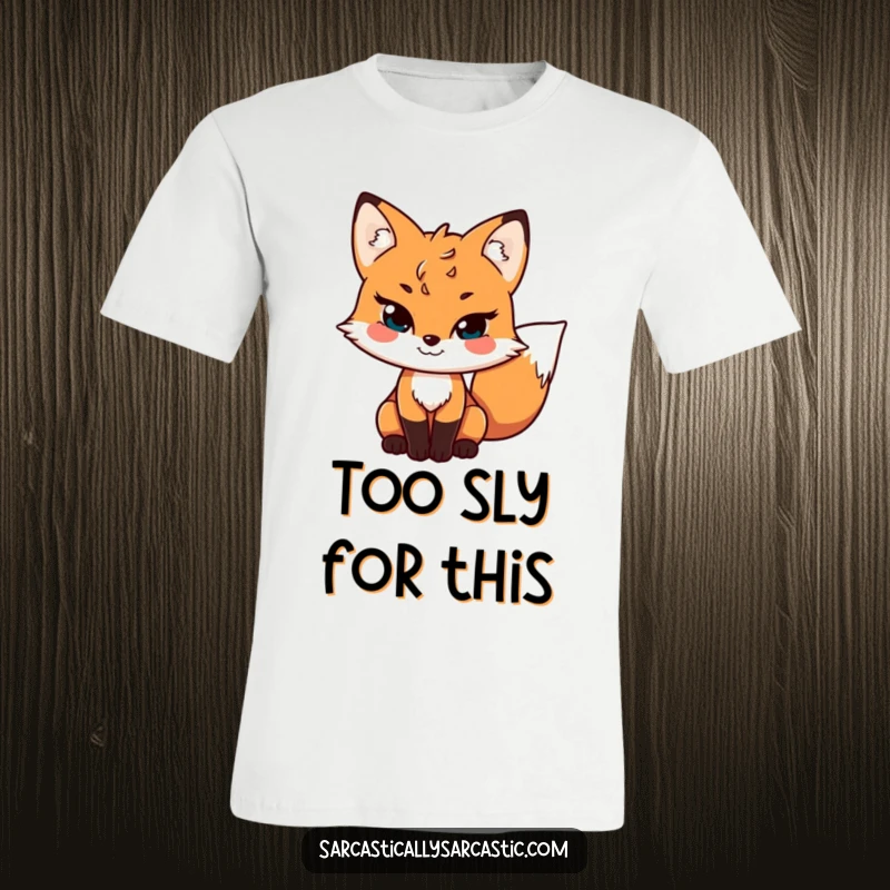 Funny t-shirt featuring a sly fox with a mischievous grin and a gently wagging tail, perfect for showcasing a playful and clever attitude.