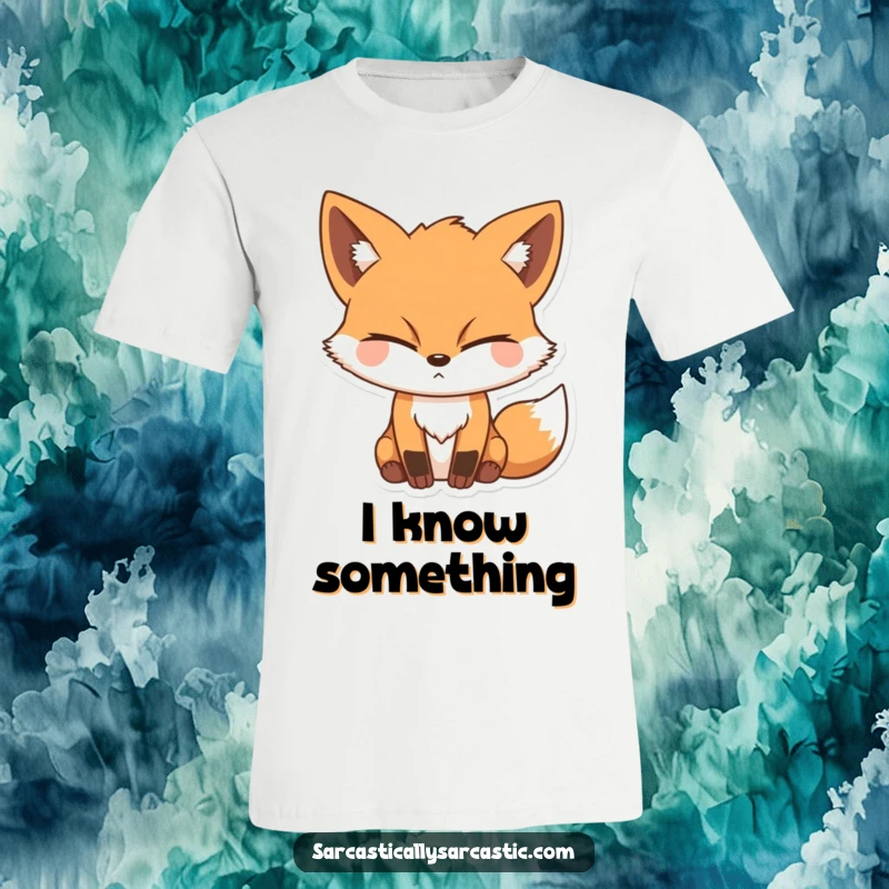 Funny t-shirt graphic of a fox character with a sly grin and one eye closed in a mischievous wink, looking cunningly.