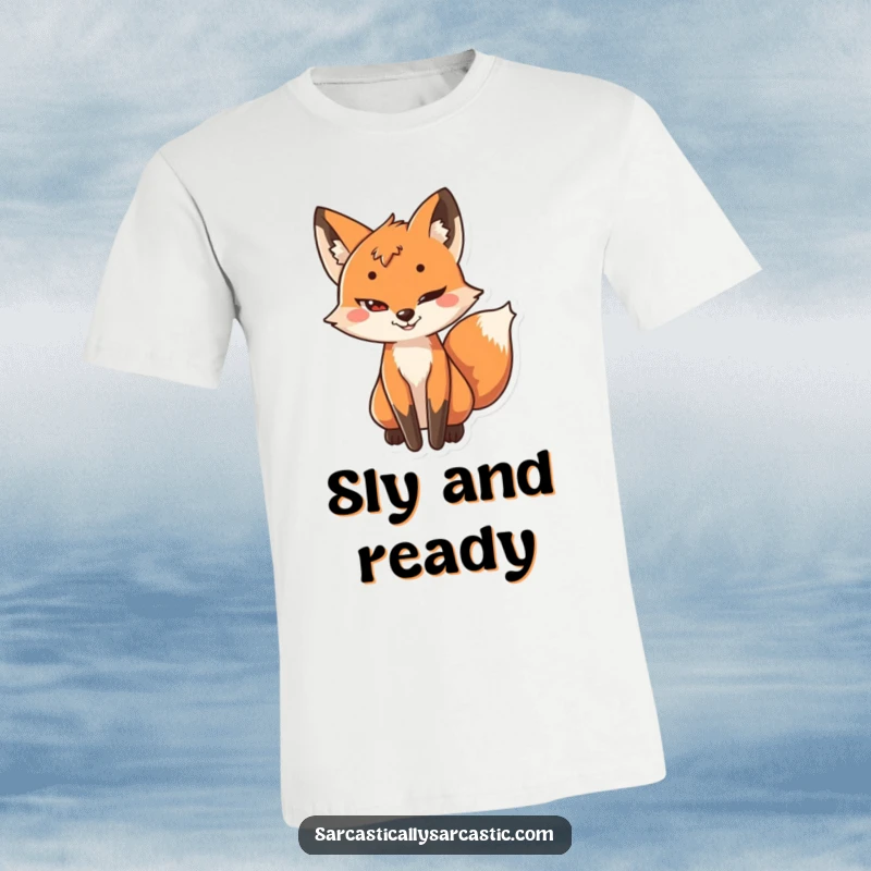 Funny t-shirt showcasing a playful fox with a sly grin and its tail giving a subtle, knowing wag.