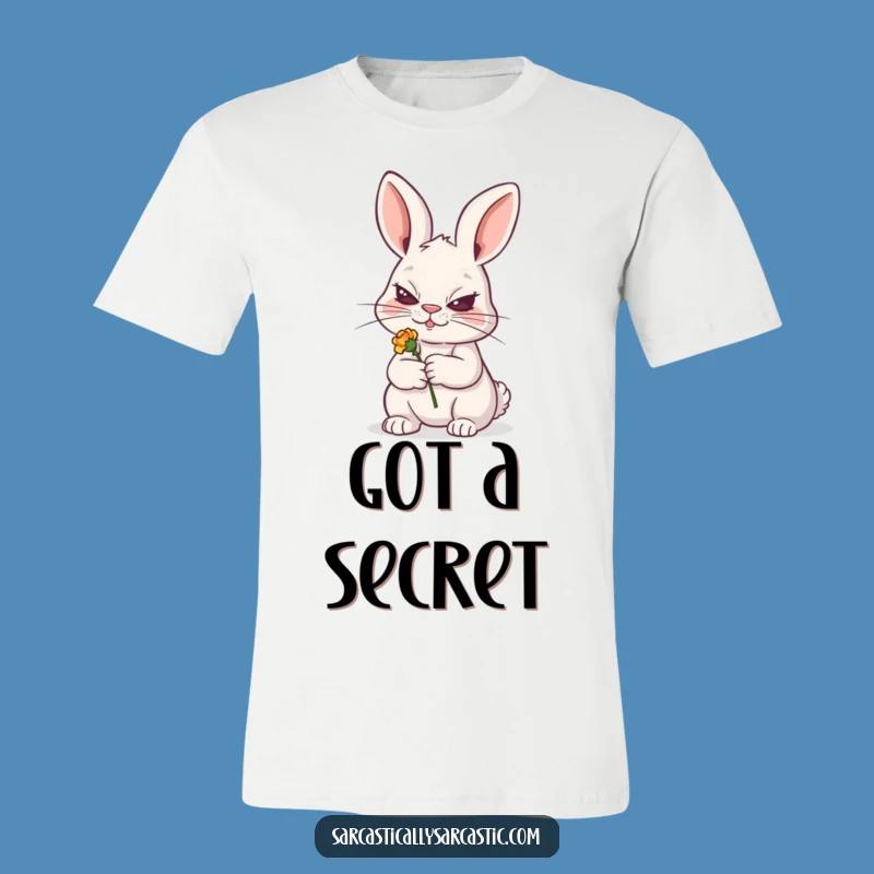 Funny Sly Rabbit T-Shirt - Cheeky Flower Thief Tee - Hilarious Gift