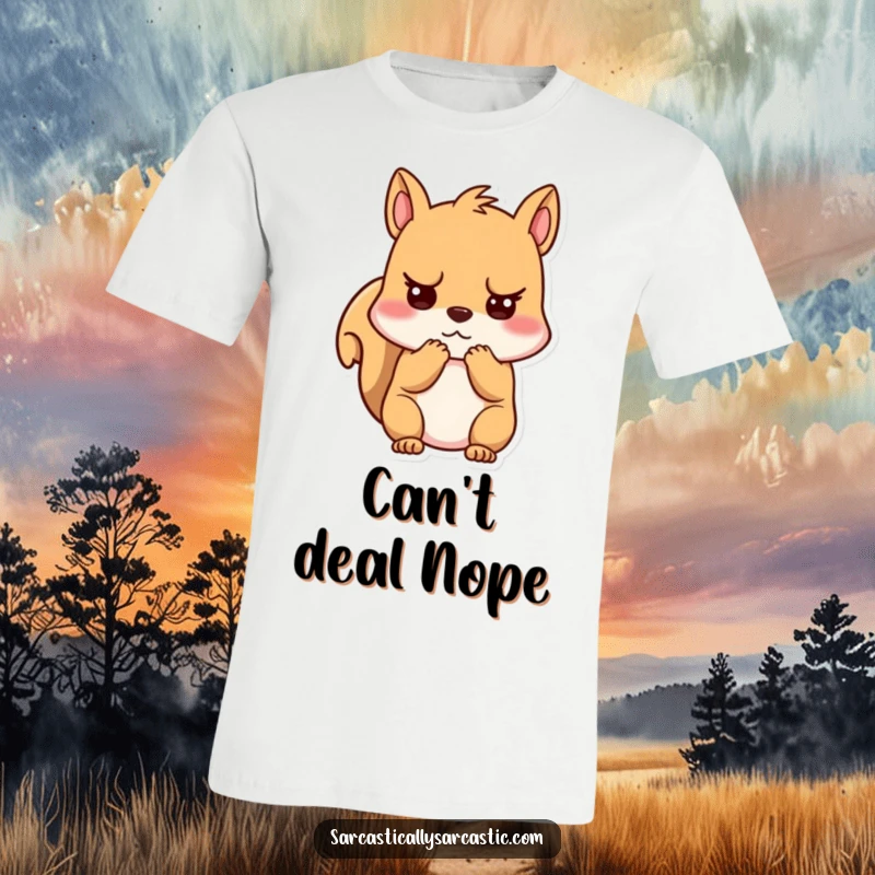Funny unimpressed kawaii squirrel t-shirt, character clutching cheeks looking unimpressed, soft and comfortable, great gift.