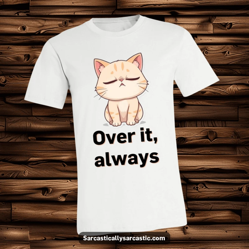 Funny Cat T-Shirt: A cat rolls its eyes dramatically while sighing, conveying humorous sass and melodrama.
