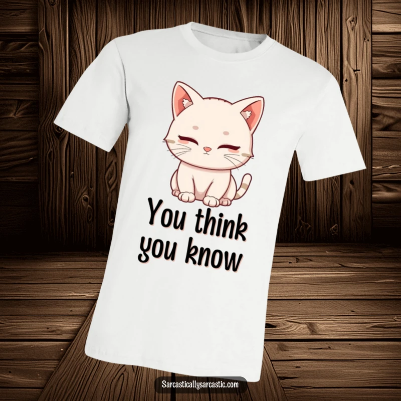 Funny t-shirt printed with a kawaii cat delivering a slow, deliberate, knowing blink, symbolizing understanding and subtle amusement.
