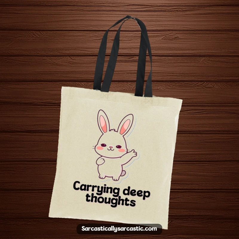 Funny Tote Bag: Kawaii rabbit character giving a slow, deliberate nod, perfect for carrying essentials with a vibe of gentle affirmation, a great funny gift.