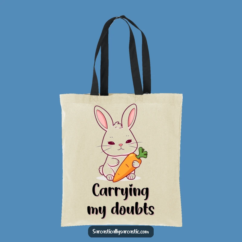 Funny Skeptical Rabbit Tote Bag: Eyebrow Raised Notion Carrier