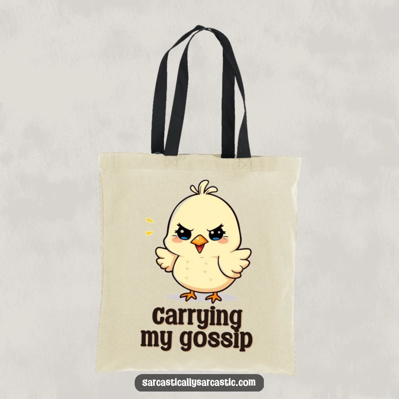 Funny Sarcastic Bird Tote Bag featuring a cheerful bird character, embodying lighthearted sarcasm for everyday use, a great funny gift.