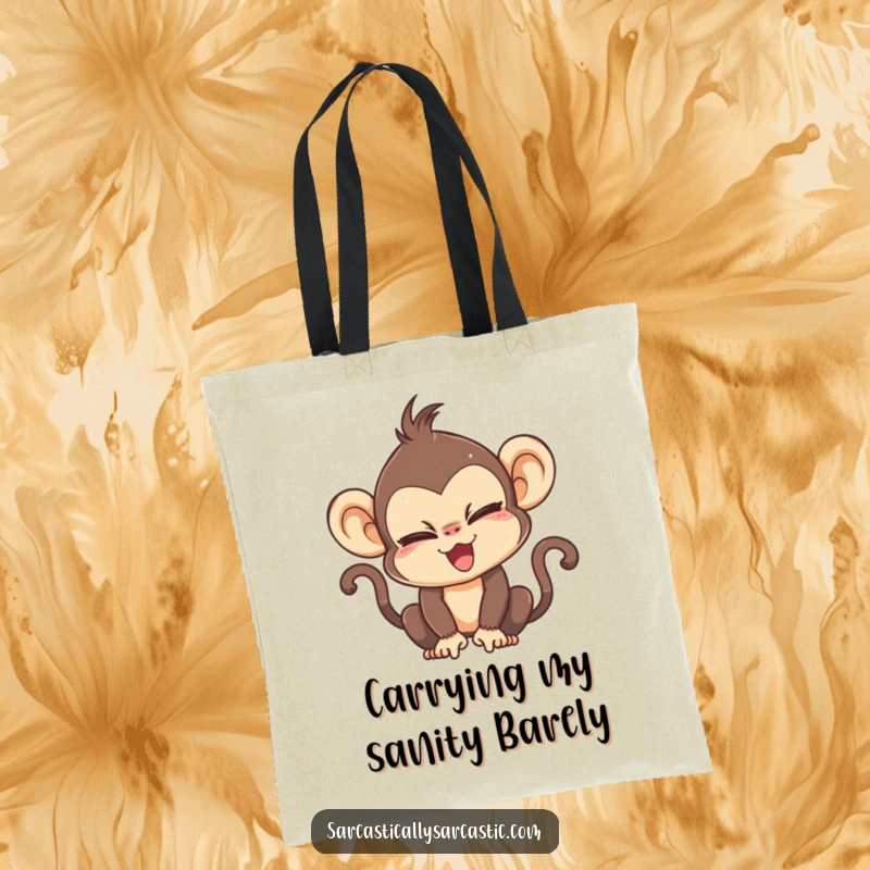 Funny tote bag showcasing a cute kawaii monkey character dramatically rolling its eyes with ultimate sass.