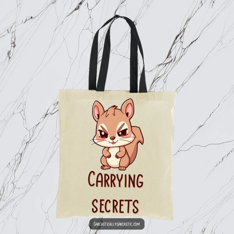 Funny Kawaii Squirrel Tote Bag: A cute squirrel gives a funny, sly wink, great for carrying items with playful charm.