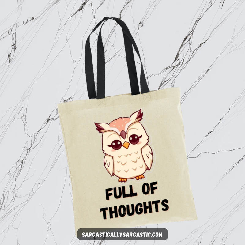 Funny Kawaii Owl Tote Bag: A cute owl tilts its head with a funny, quizzical look, great for carrying items with charm.