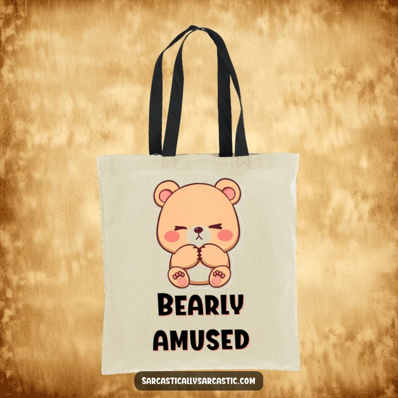 Funny kawaii bear tote bag, featuring a cute character with crossed paws and a subtle, sassy eye-roll.
