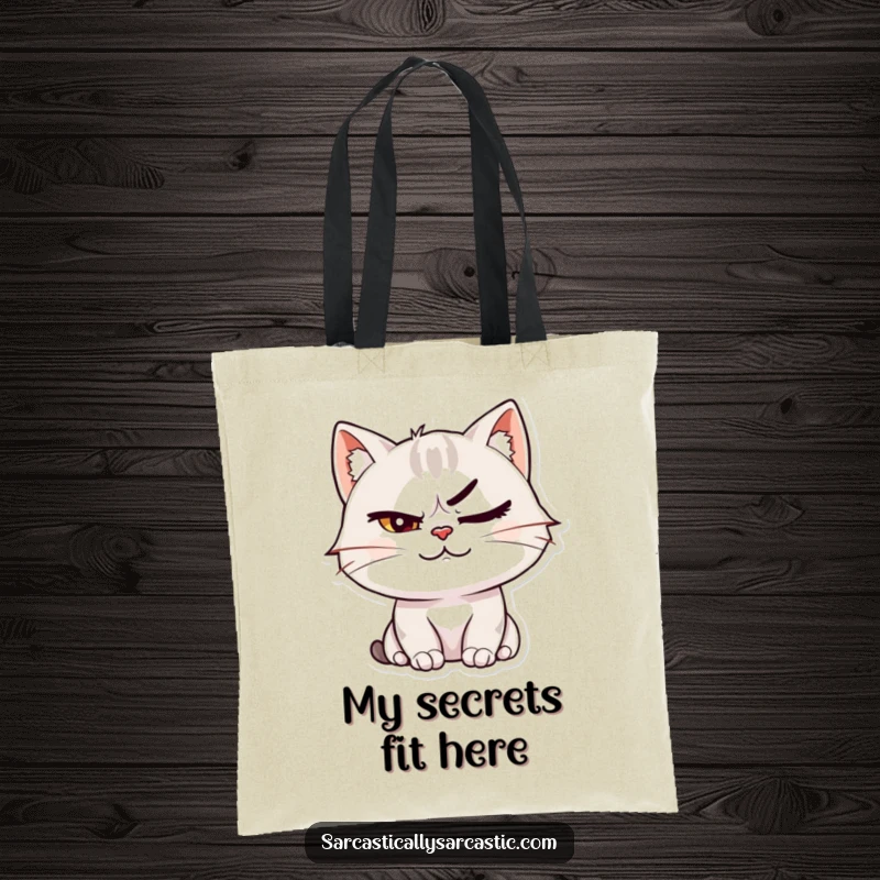 Funny cat character with a knowing smirk and raised eyebrow on a durable tote bag, perfect for stylish errands.