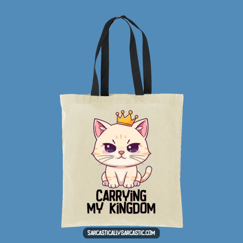 Funny Crowned Cat Tote Bag: Deadpan Stare Ruler - Chic Funny Gift Accessory!