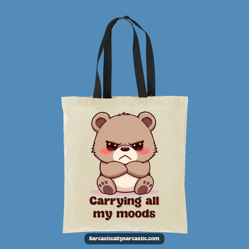 Funny Grumpy Bear Cub Tote Bag - Crossed Arms, Durable & Humorous Carryall Gift