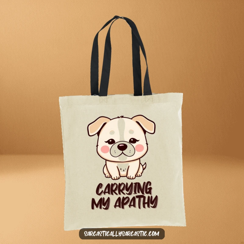 Funny kawaii dog tote bag, humorously showing a deadpan expression with droopy ears, ideal for daily use.