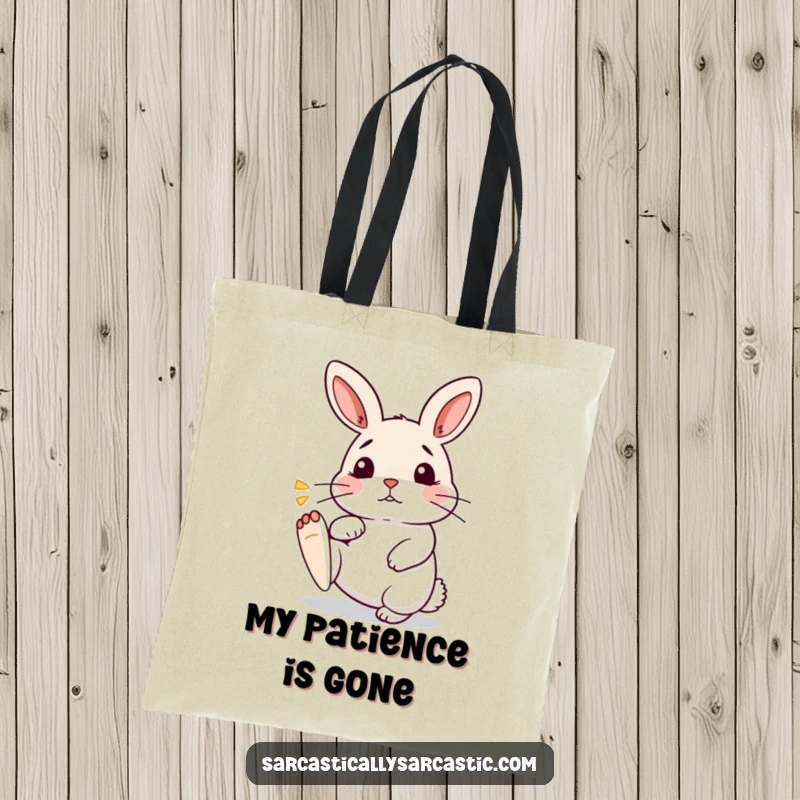 Funny Kawaii Rabbit Tote Bag: A cute bunny taps its foot with a funny sigh, ideal for carrying items with a humorous touch.