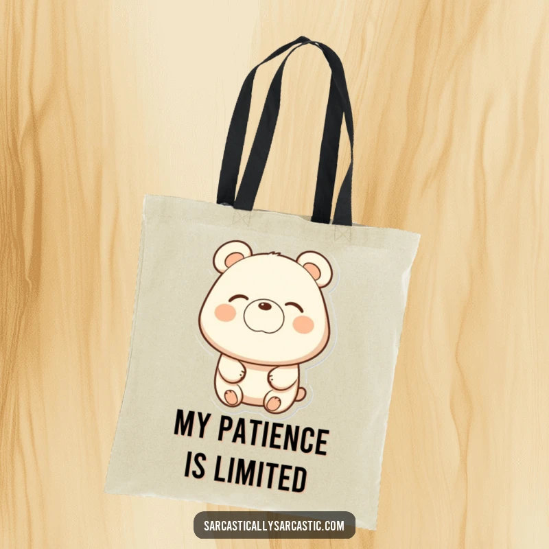 Funny bear tote bag with a subtle eye-roll and a slight smirk, perfect for carrying daily necessities with style.